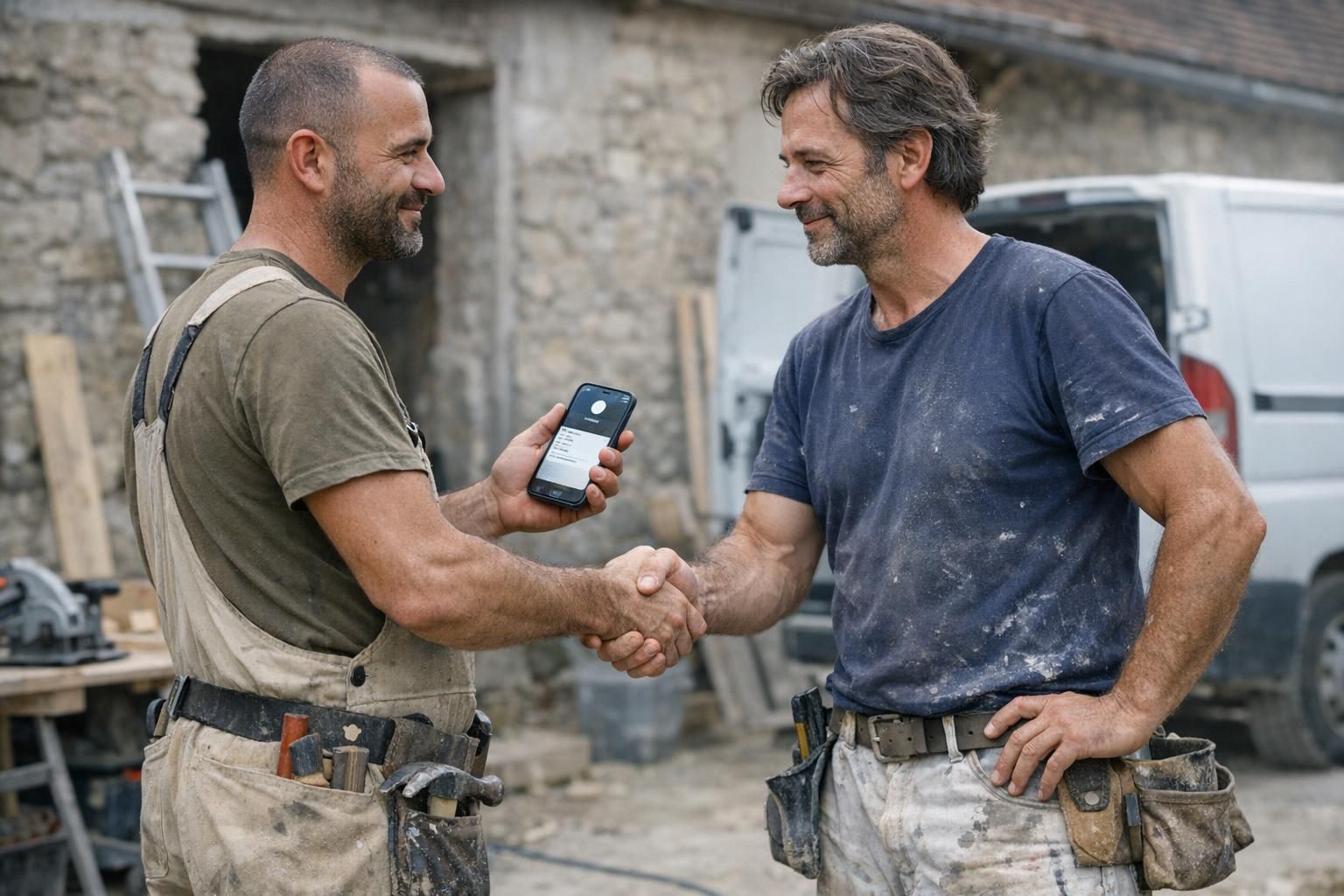 Deux artisans se transmettent un chantier qualifié via le réseau d'apport d'affaires