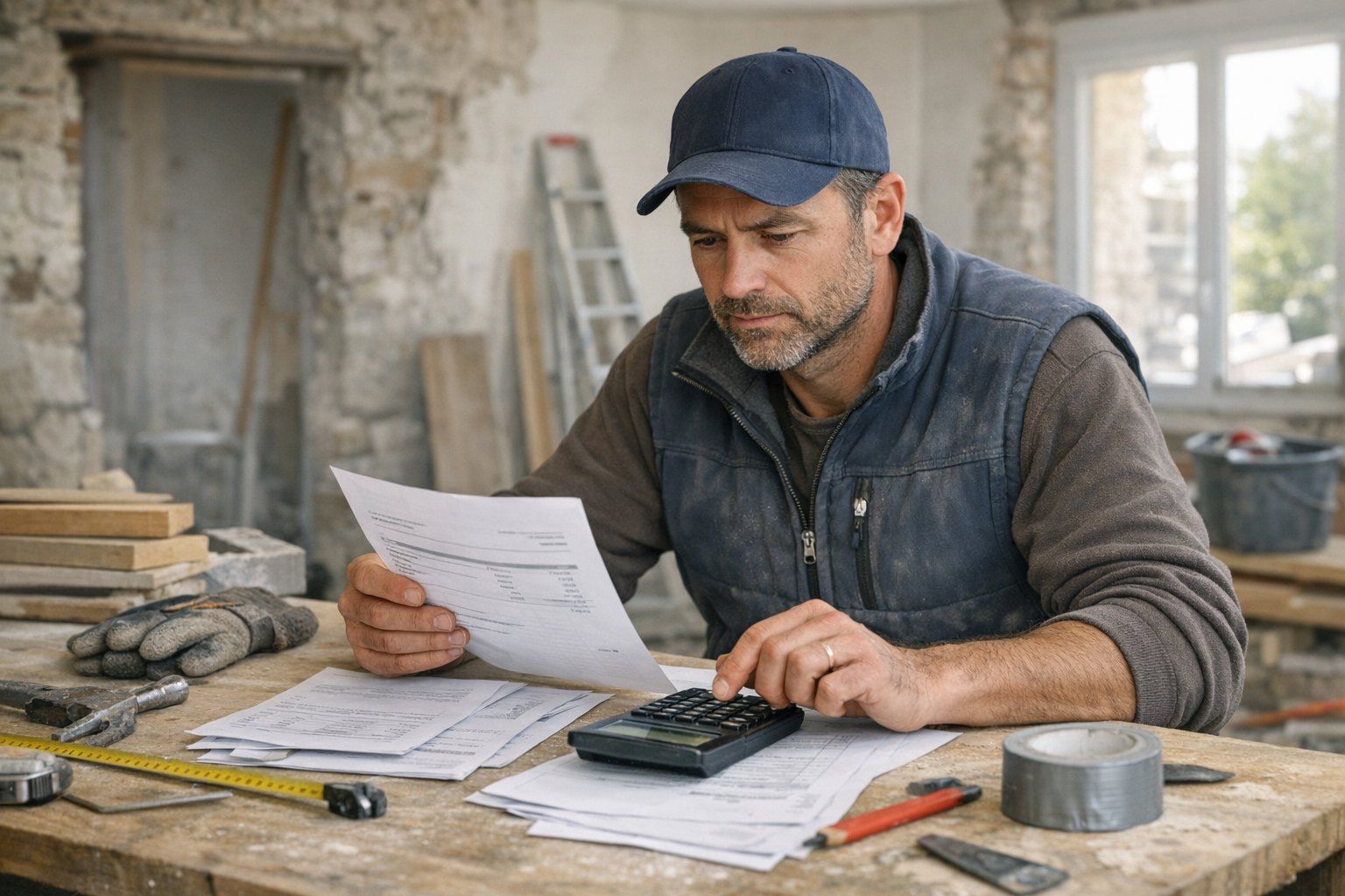 Calcul marge chantier BTP : brut, net, seuil