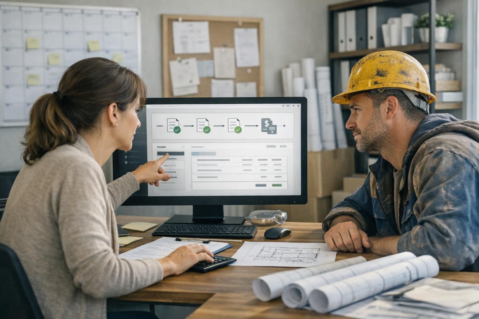 Artisan du bâtiment et comptable préparant la transition vers la facturation électronique