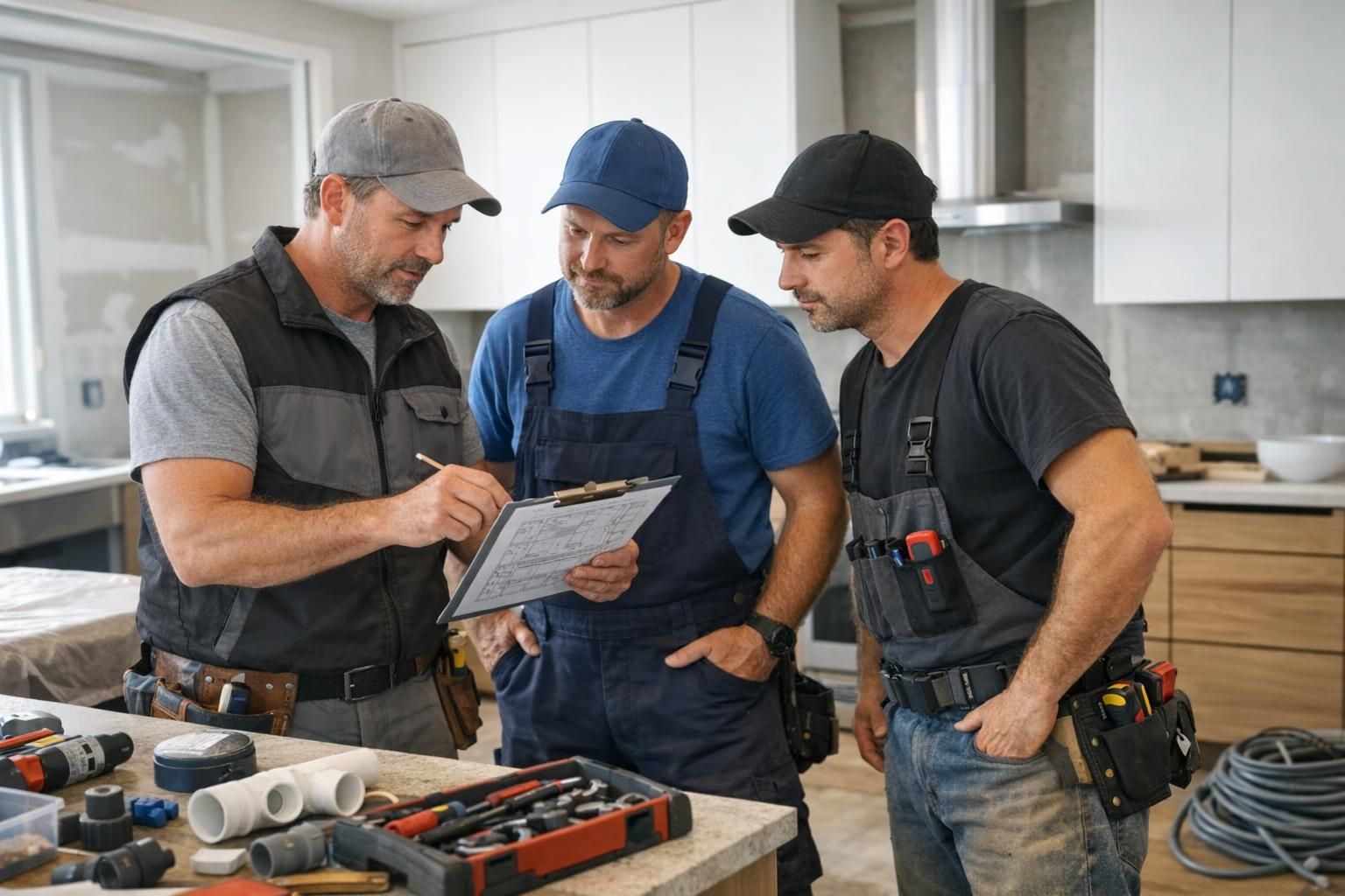 Coordination de pose cuisine entre cuisiniste, plombier et électricien