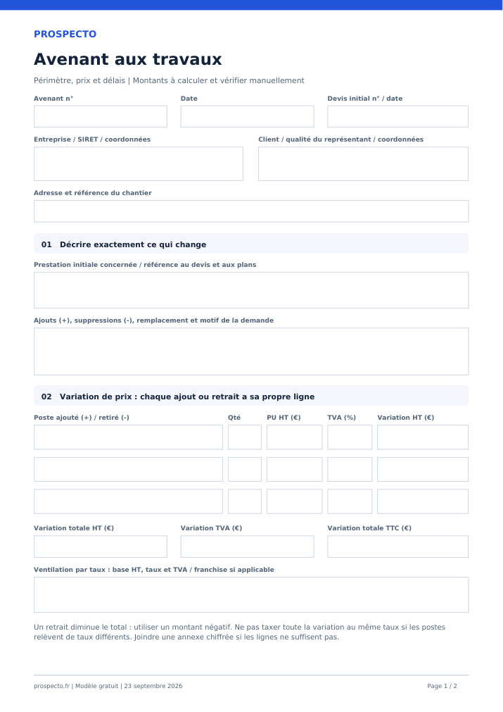 Aperçu réel de la première page du modèle