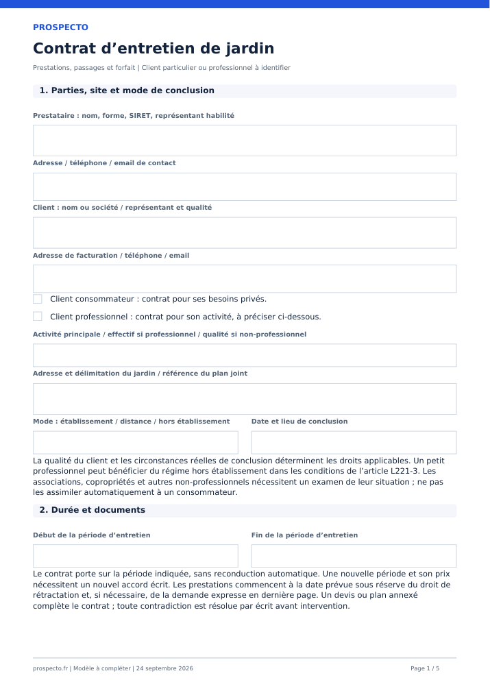 Aperçu réel de la première page du contrat